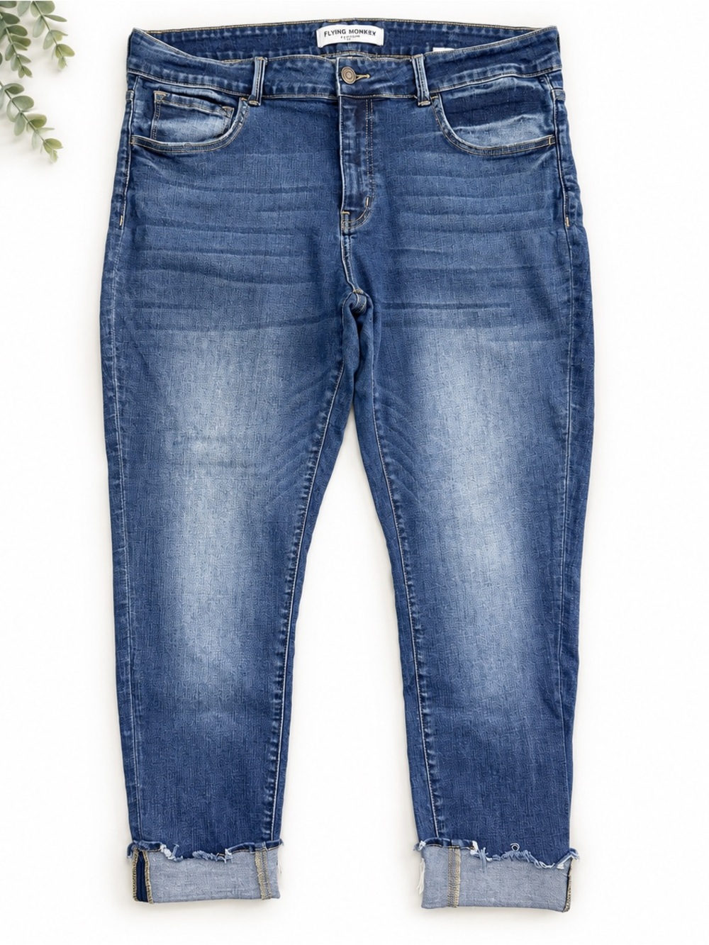 Flying Monkey Platinum 20W Distressed Cuffed Straight Leg Jeans
